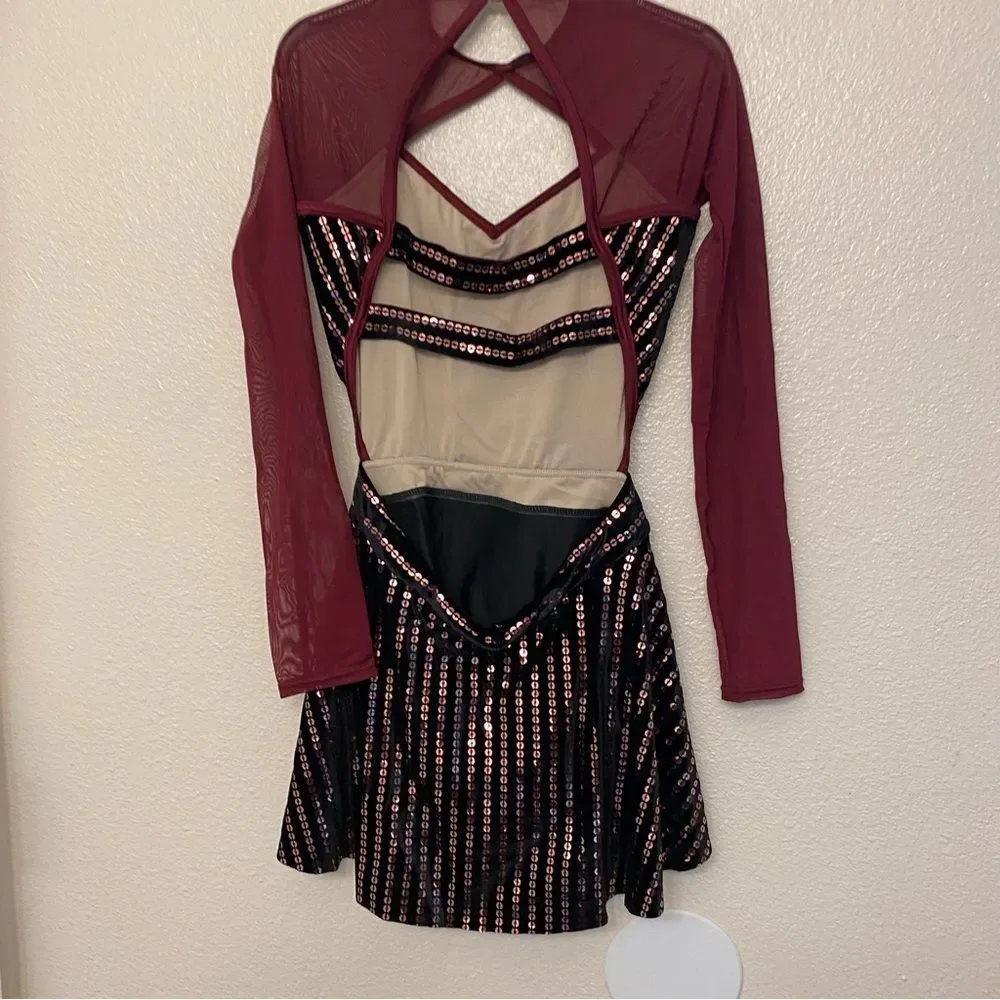Weissman Elite dance costume burgundy red velvet Need You Tonight D11810 MA